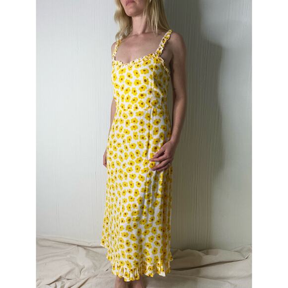 FAITHFULL THE BRAND Noemie Marigold Constance Floral Midi Dress US 4 - Picture 2 of 14